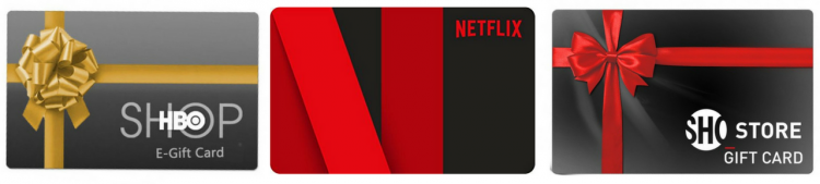hbo gift card, netflix gift card, showtime gift card