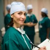 Female surgeon in operating room, portrait
