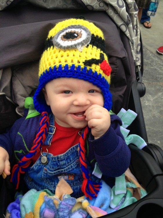 Author's son smiling in stroller