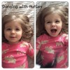 Two pictures of a young girl with autism smiling at the camera.