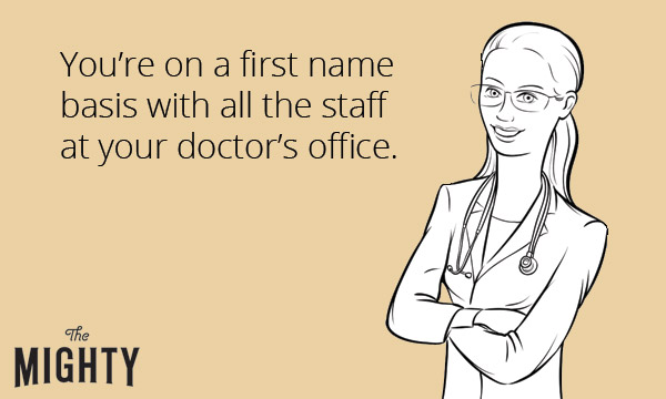 An image of a doctor with the text, "You're on a first name basis with all the staff at your doctor's office"