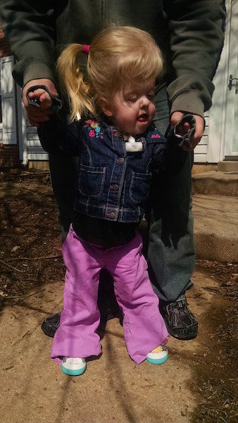 Beth's daughter walking in her new shoes from Peach's Neet Feet