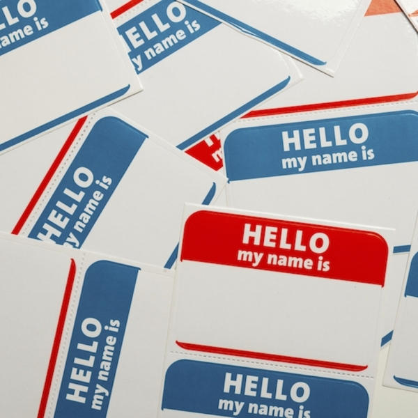 Stack of name tags or badges