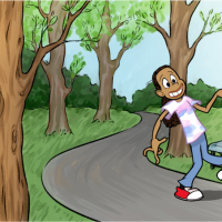 Illustration of girl walking in a park