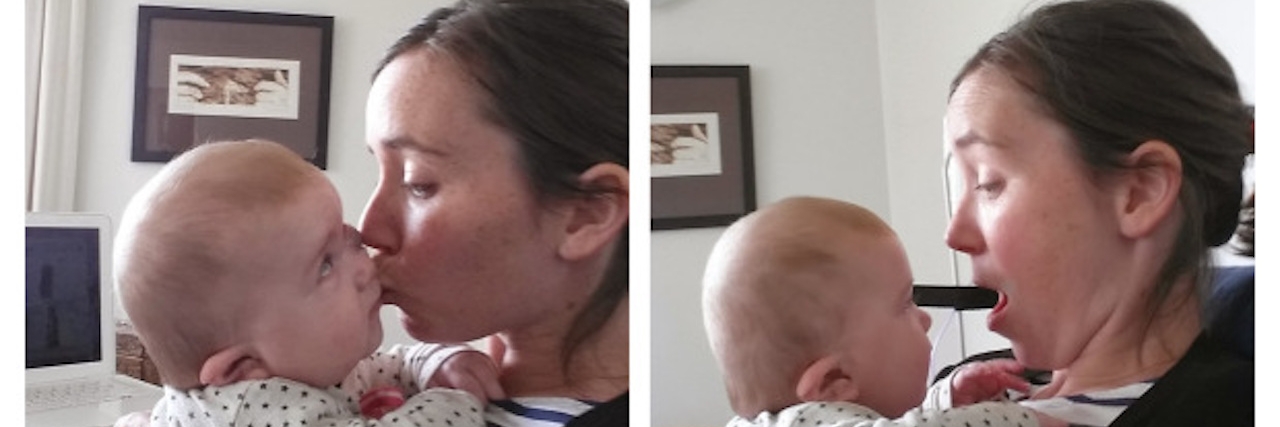 four photos of woman kissing baby
