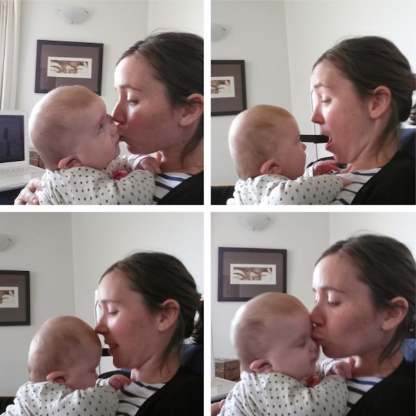 four photos of woman kissing baby