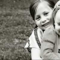 black and white photo of two young girls