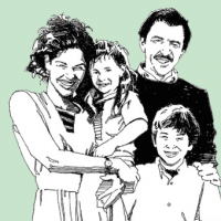 Illustration of a mother, father and two children