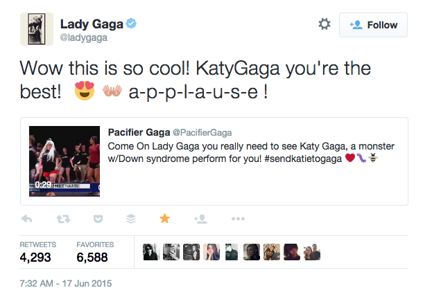 Lady Gaga on Twitter: "Wow this is so cool! KatyGaga you're the best! a-p-p-l-a-u-s-e!"