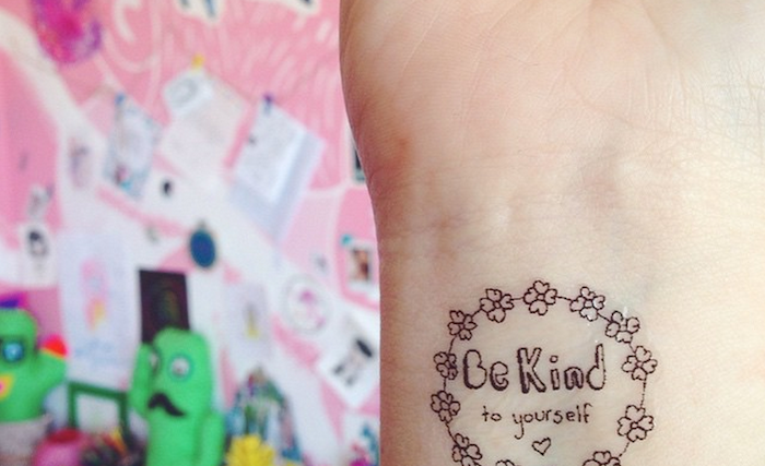These Temporary Tats Offer People Little Reminders During Their Darkest Moments tattoo that says be kind
