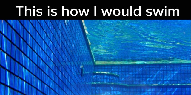 He's Teaching Others About Disability in the Funniest Way Possible A meme of a young man laying pool on his back in clothes that says, "This is how I would swim without my adapative swim float."