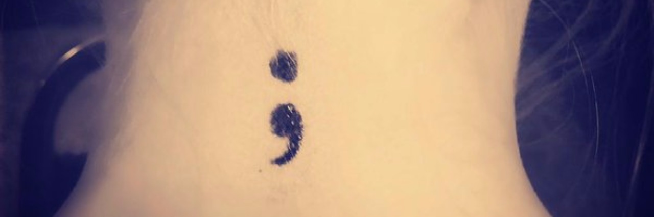 The Semicolon Project: Suicide Prevention Tattoos Spread Punctuation Woman with semicolon tattooed on the back of her neck
