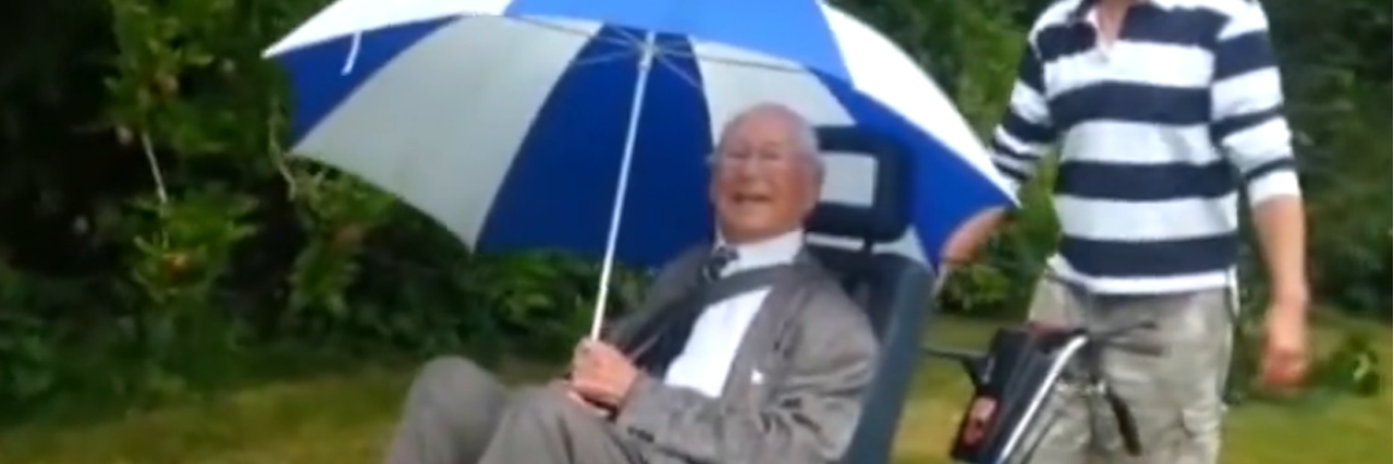 96-Year-Old War Veteran Gets Wheelchair Designed Like a Tank man in wheelchair designed like a tank