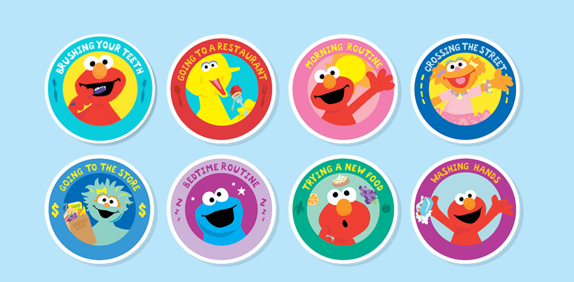 Sesame Street's daily routine cards featuring Sesame Street characters