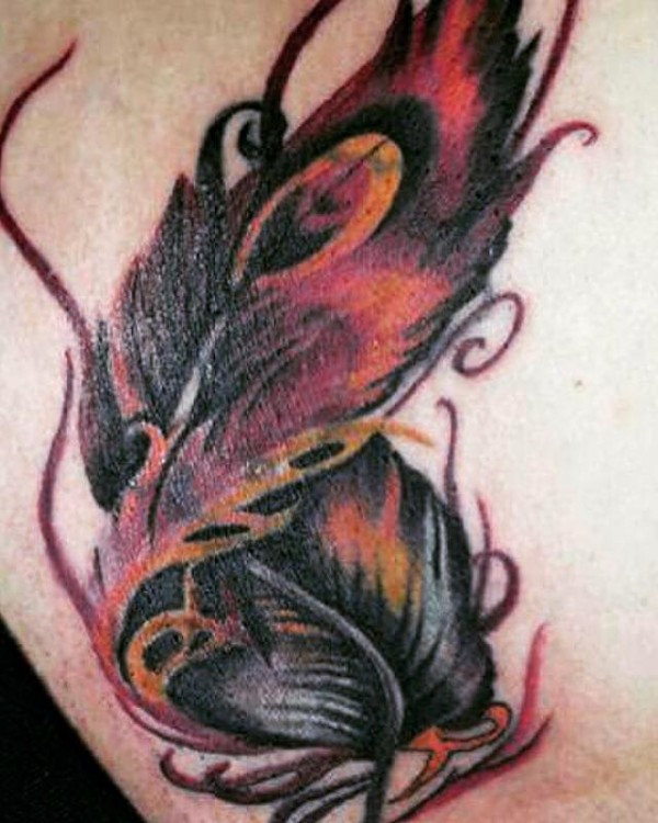 A tattoo of a phoenix feather