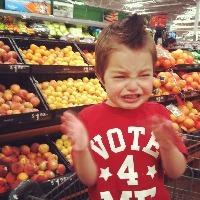 Kathy's son Isaac in the grocery store