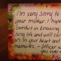 A card sent from a police officer to a woman whose mom was about to enter hospice care