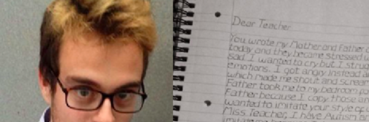 A collage photo of Bryan and a photo of the letter he wrote