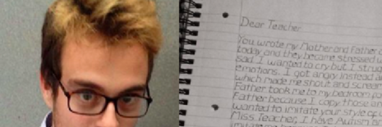 Man With Autism Writes What He Wishes He’d Said to Childhood Teachers A collage photo of Bryan and a photo of the letter he wrote