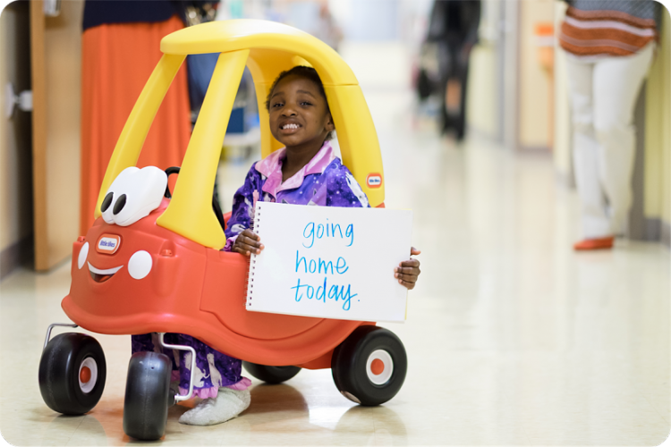 Just two days after surgery, Gabrielle's family cheered as she left the hospital in her sparkly pajamas.