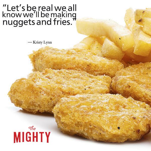 Meme of chicken nuggets and fries: "let's be real we all know we'll be making nuggets and fries."
