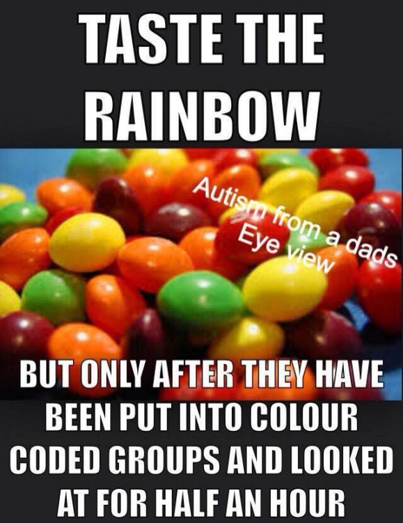 Taste the Rainbow (skittles) but only after they have been put into color coded groups and looked at for half an hour