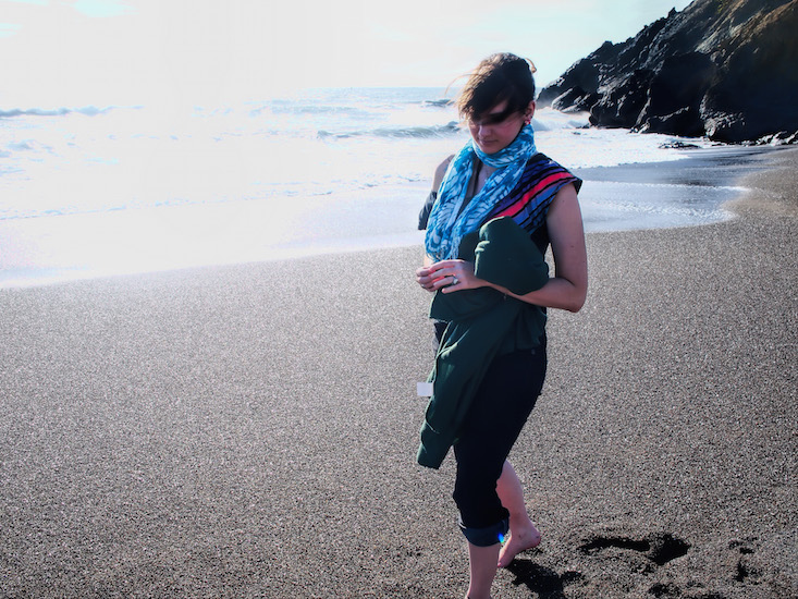 Karina walking on the beach