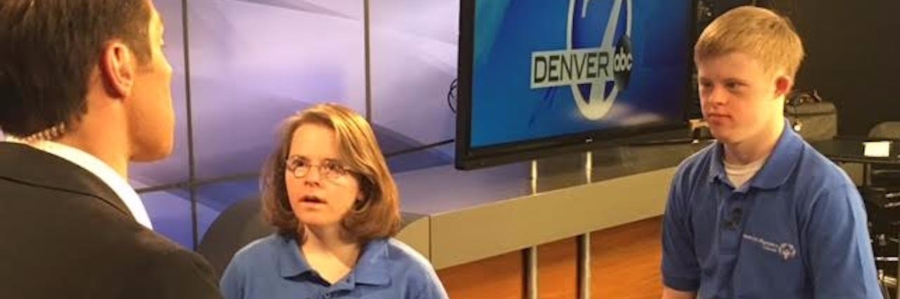 Duo Become First Reporters With Down Syndrome at Denver7 News Connor Long and Hanna Atkinson on set. / Courtesy of Special Olympics Colorado