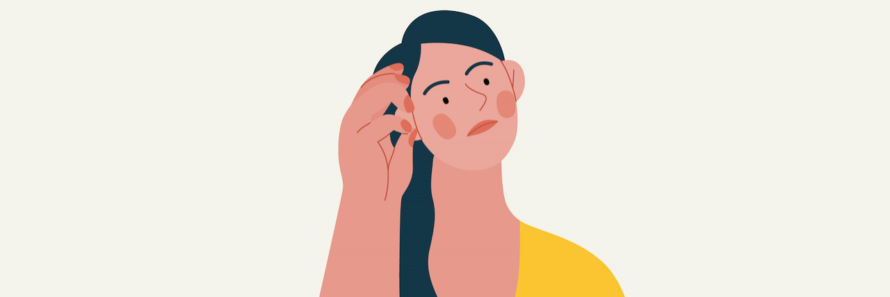 Why I Hate Articles About Anxiety as a Real Person With Anxiety Illustration of woman with hand by side of her head thinking