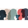 Multicolored silhouettes of diverse people facing different directions