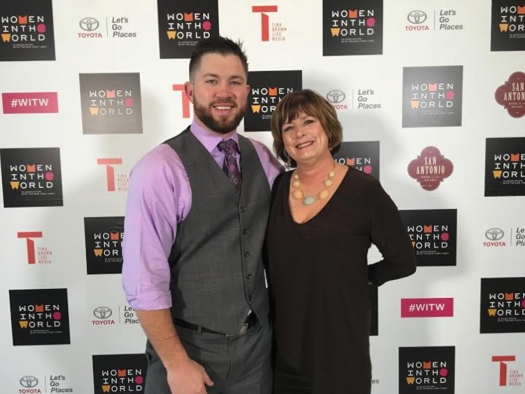 Dellapina with her 29-year-old son Anthony at a photo shoot for "Women in the World." Anthony is a special education teacher. 