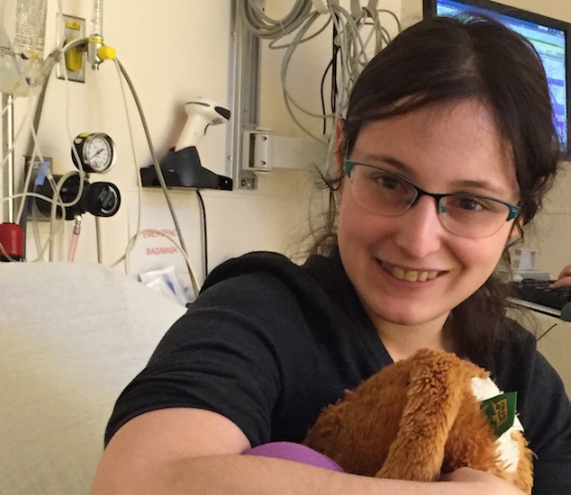 Woman on a hospital bed