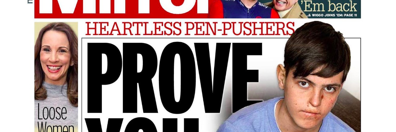 Child's Quadruple Amputee Disability Questioned By UK Authorities Edward Bright on the cover of the Daily Mirror
