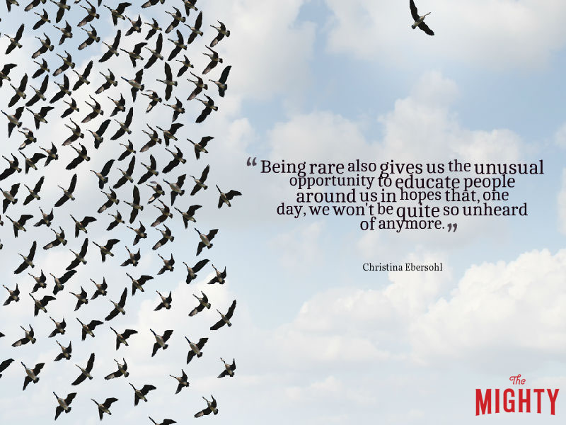 One bird flies away from the flock with words "Being rare also gives us the unusual opportunity to educate people around us in hopes that, one day, we won't be quite so unheard of anymore."