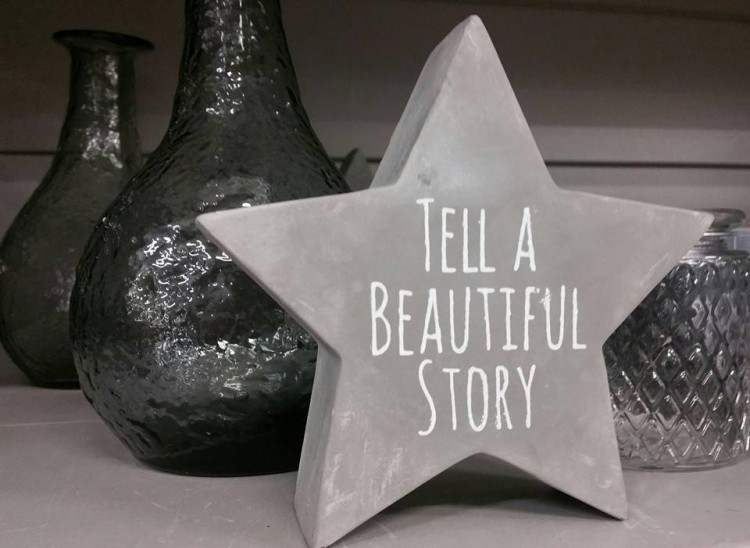 A grey star that says, "Tell a beautiful story."