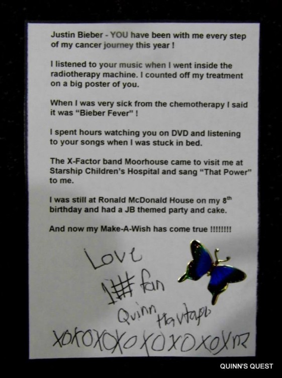 Quinn's letter to Justin Bieber.