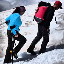 Amanda climbing Mt. Rainier.