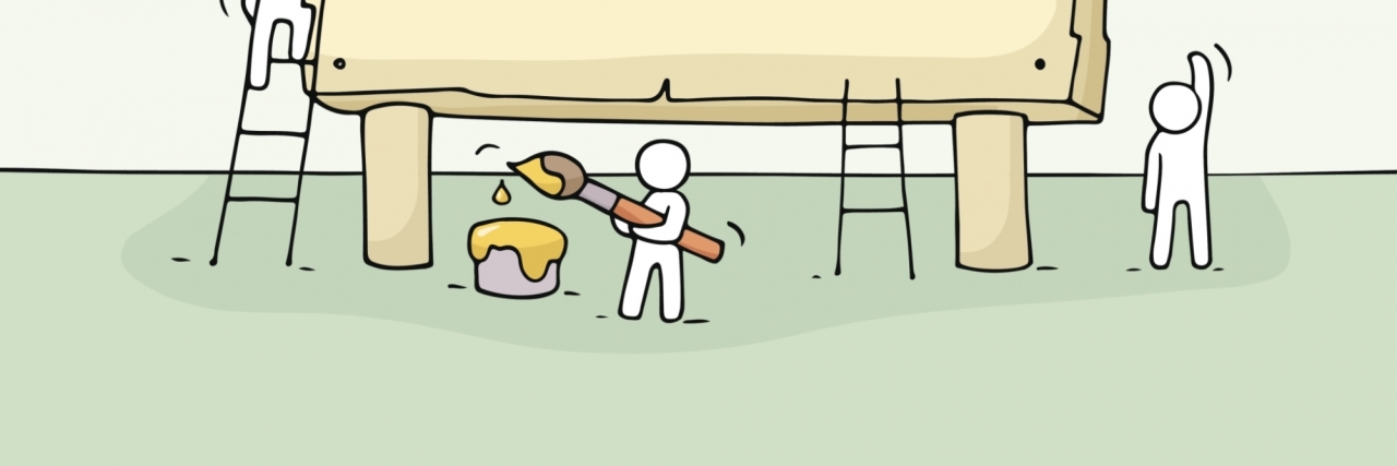 What Employers Need to Do to Improve Employee Mental Health Sketch of blank board with working little people.