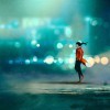 man walking at night in the city,