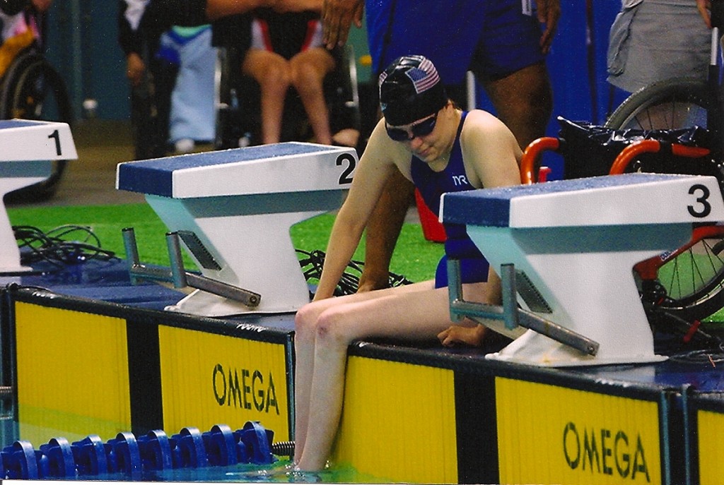 Beth getting ready to swim.