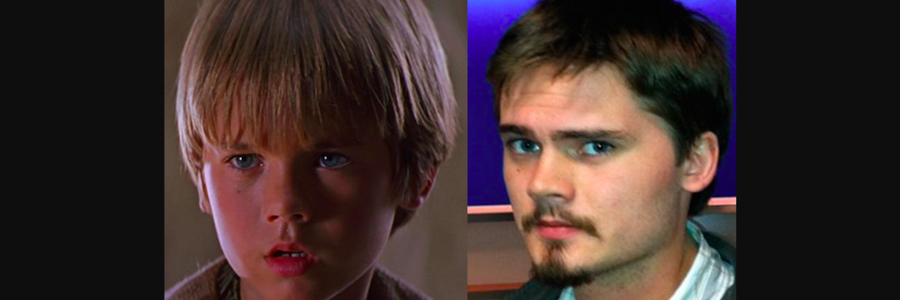 Two photos of Jake Lloyd - one where as Anakin Skywalker, and one as a young adult