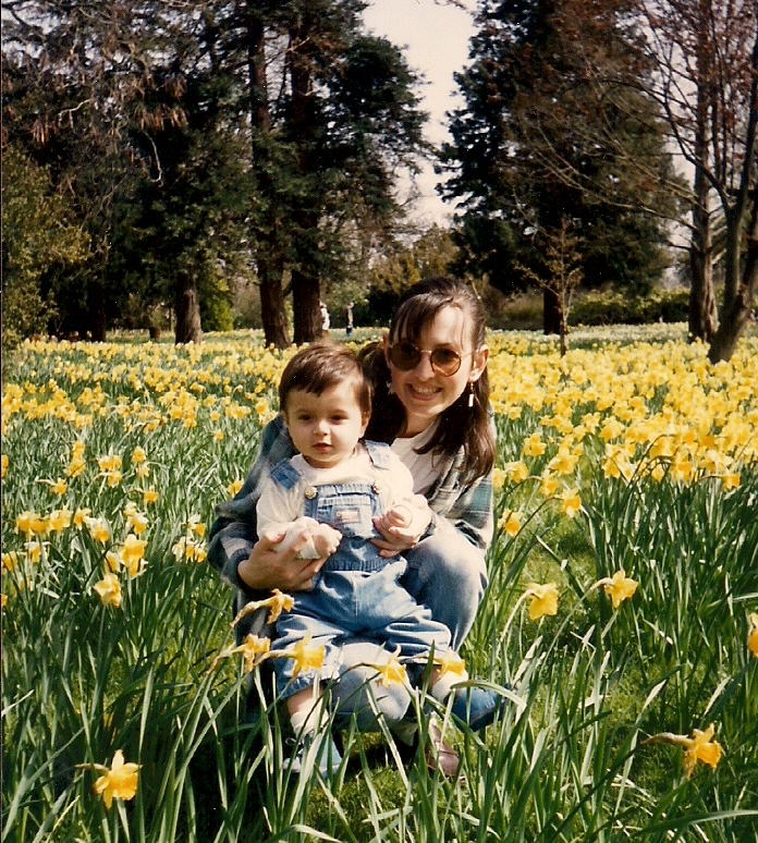 my son and I in the daffodils
