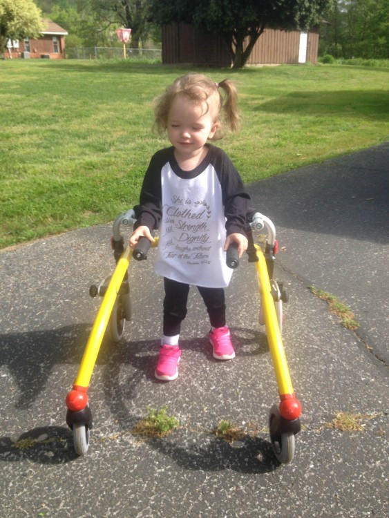 Tillery with her gait trainer.