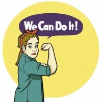 cartoon of author as rosie the rivitor with words 'we can do it'