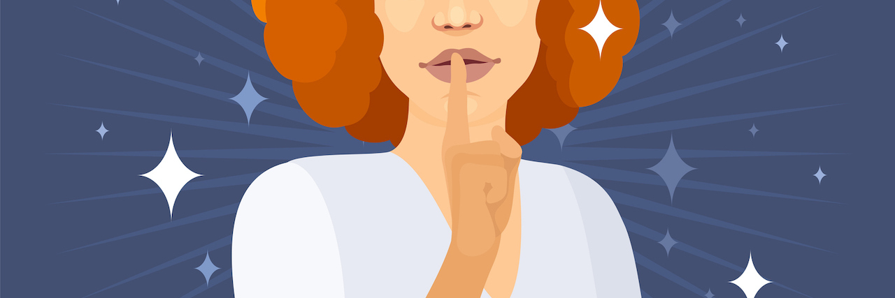 Illustration of woman putting finger to her lips in silence.