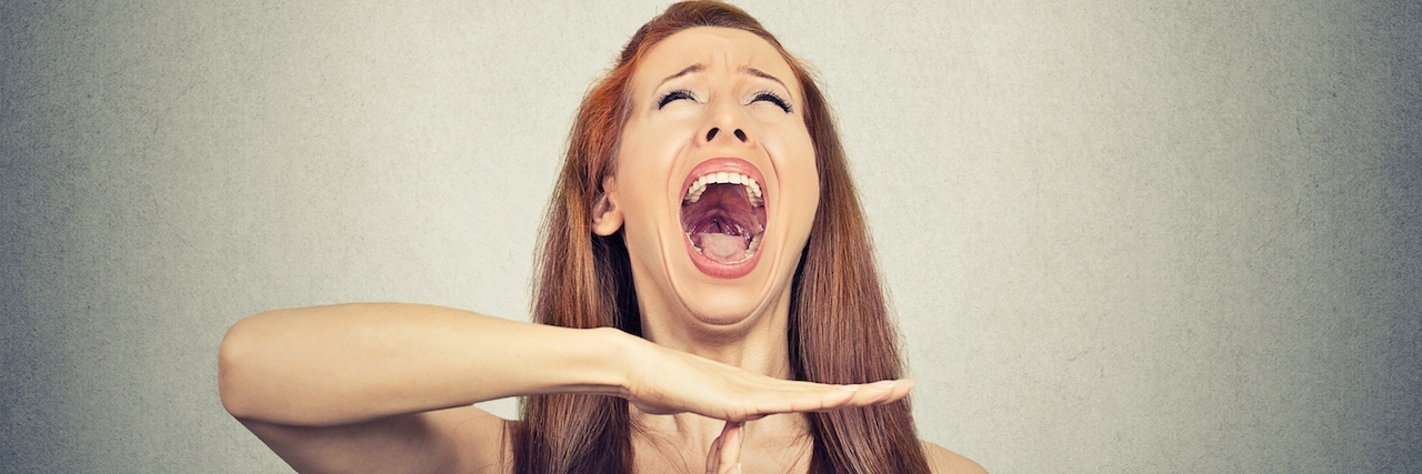 Talking Back to Depression: List of Demands Woman screaming and making time-out sign with her hands