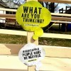 A Stigma Project thought bubble reading "Handicapped people make me nervous" is displayed next to the "What are you thinking?" slogan.