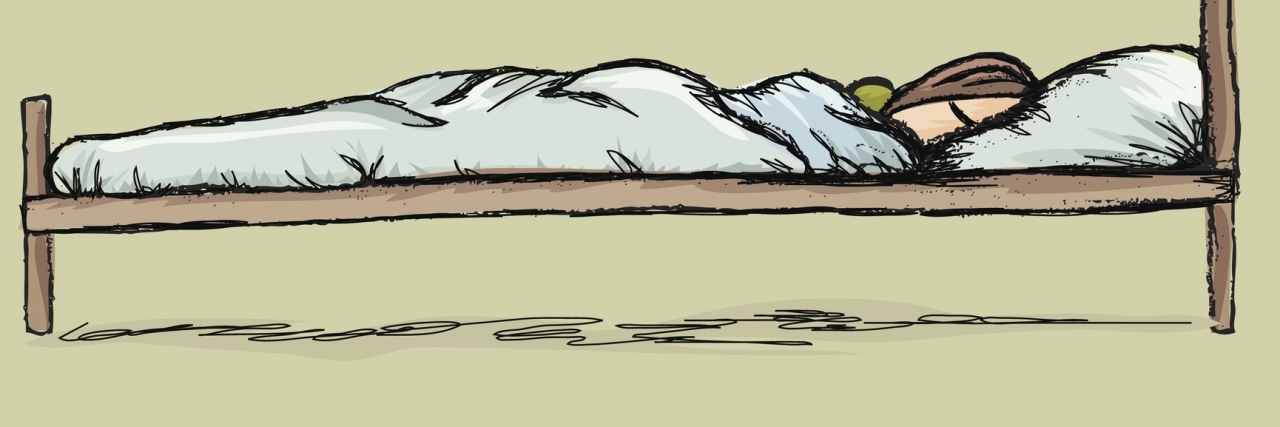 Depression and Wanting to Skip Today girl in bed fast asleep - hand drawn, space in dream bubble for text/image