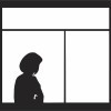 silhouette of the woman against window isolated on white background