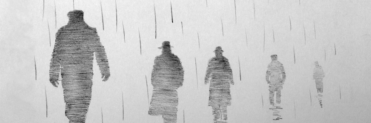 Explaining the Sadness of Depression four men receding into the distance